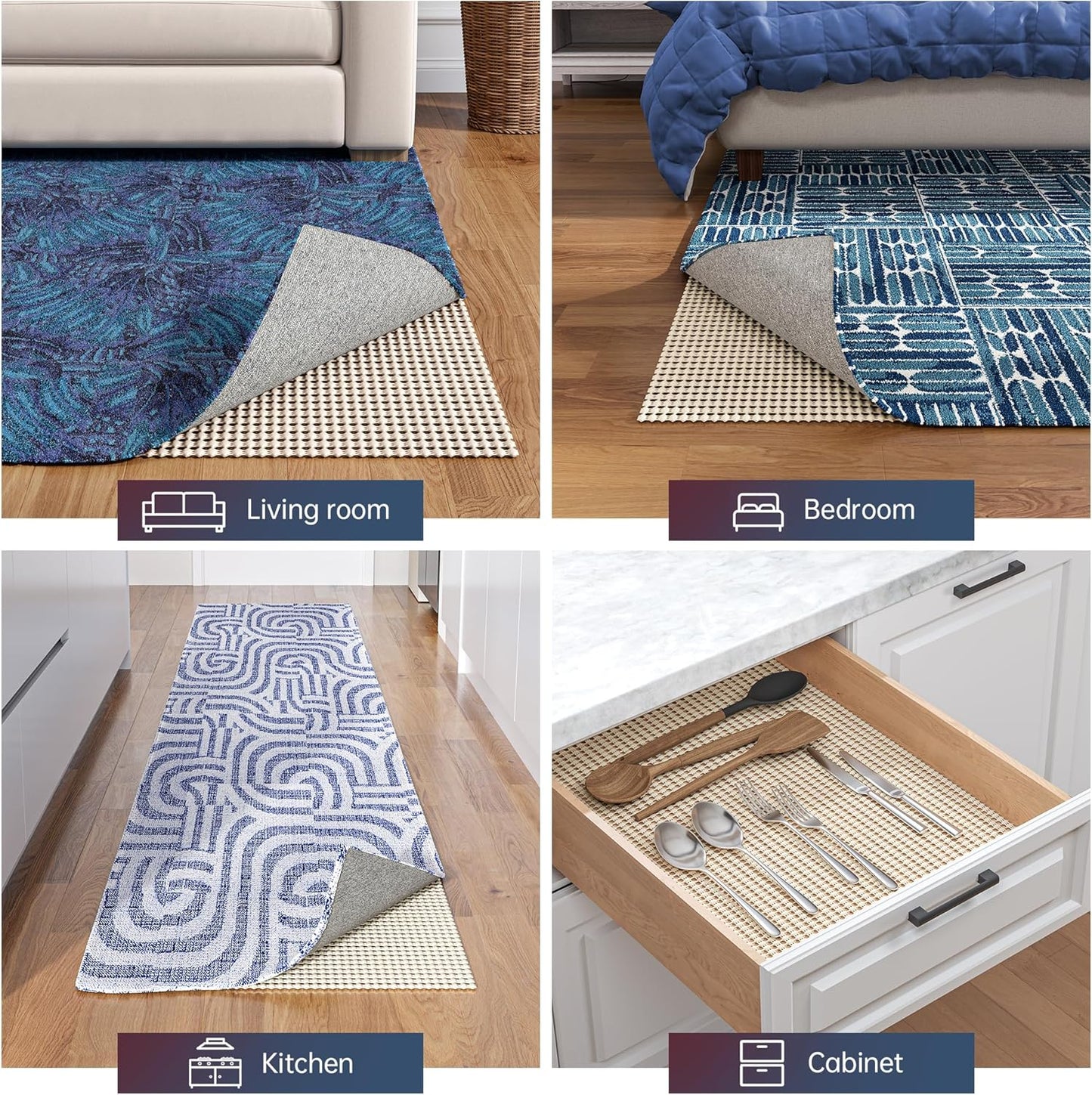 Non-Slip Rug Pad Gripper Round 6 Feet, Anti Skid Mat for Under Area Rugs, Keeps Rugs in Position and Safe, Thick Cushioned Carpet Pad for Hardwood Floors Protection