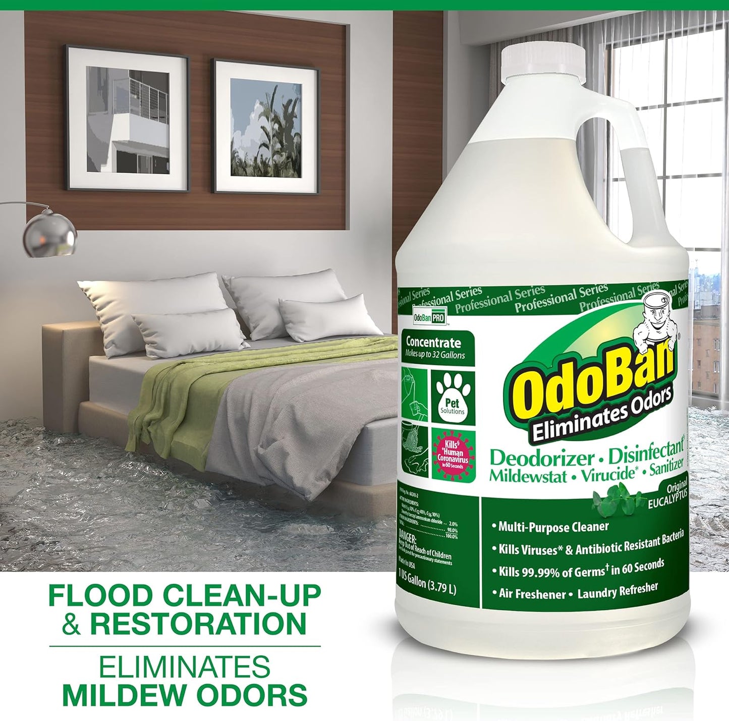 OdoBan Professional Disinfectant and Odor Eliminator Concentrate, 4 Gallons, Original Eucalyptus Scent