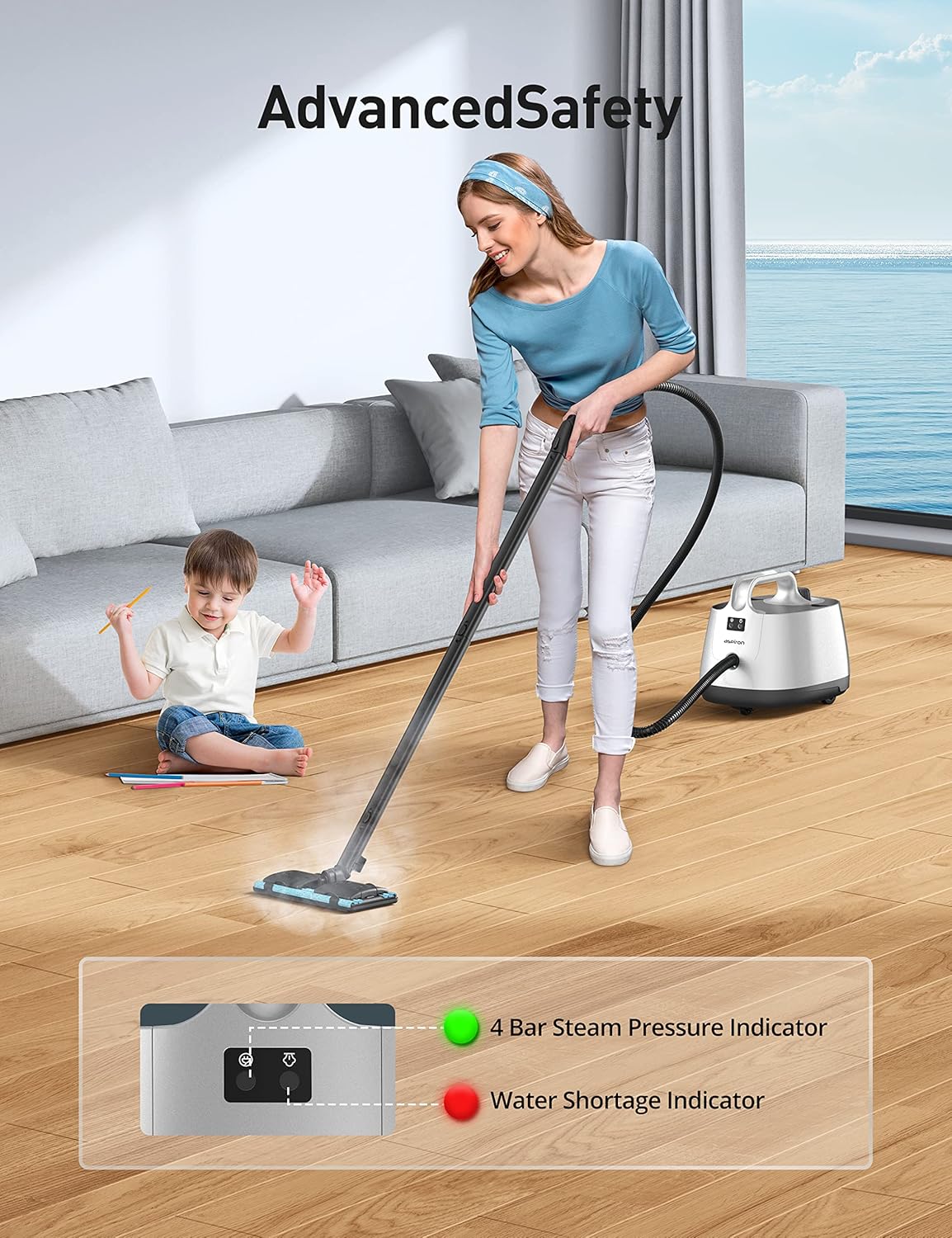 Steam Cleaner, 293°F 58 PSI Powerful Multipurpose Handheld Steam Mop for Home Use, 21 Attachments, 50Oz Capacity, Heavy Duty Steamer for Carpets, Floors, Cars, Tiles, Crack Cleaning, Titanium Silver