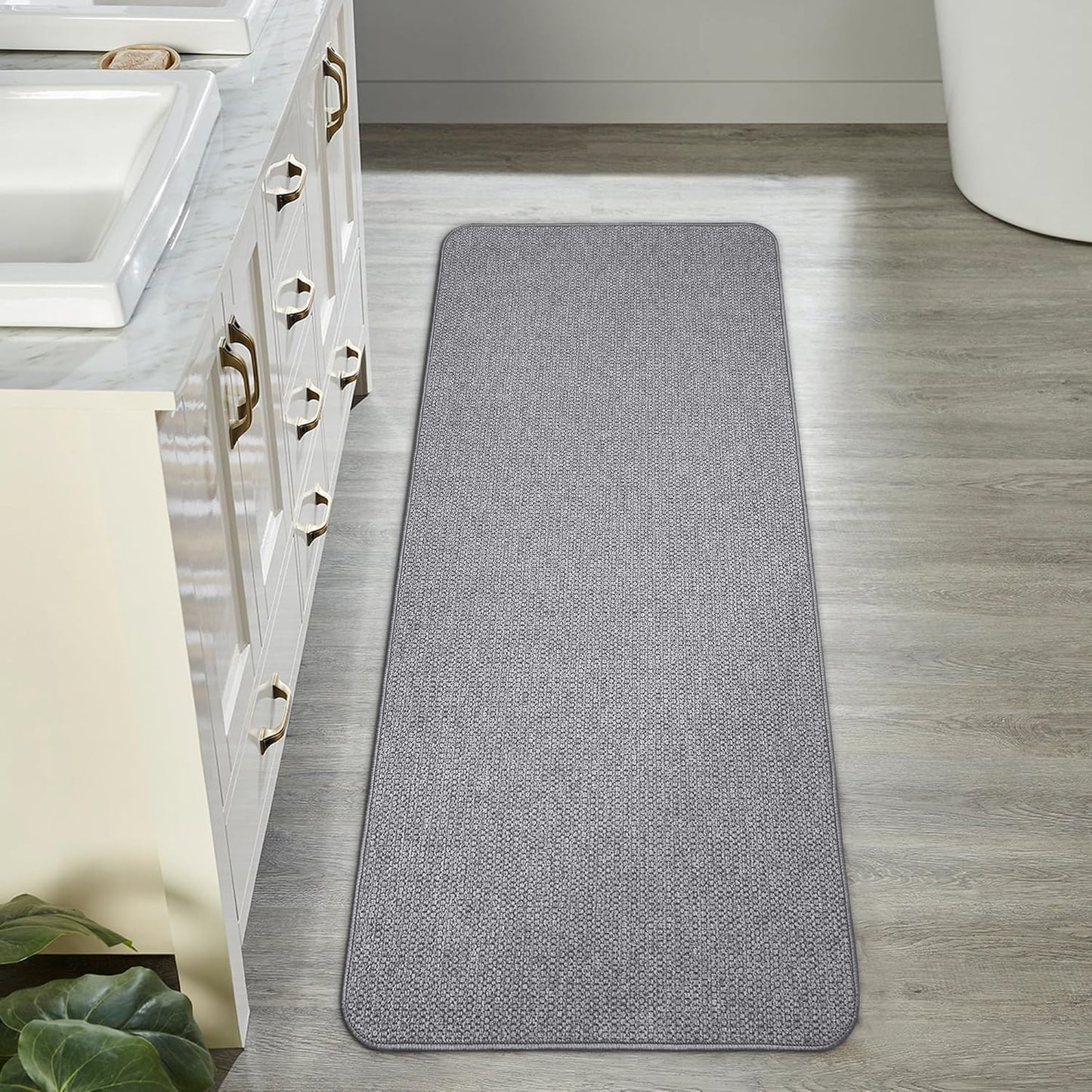 Bath Mat,Ultra Thin Bathroom Runner Rugs,Large Bath Mats for Bathroom,Quick Dry,Non-Slip,Machine Washable,Low Pile,Bath Rug,Shower Outside,Sink,Home Decor Accessories.Grey,1'5"x4'11"(17x59inch)
