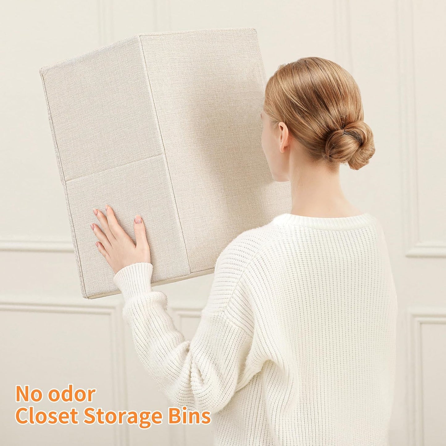 Linen Folding Storage Bins, 3 Pack Large Storage Baskets, Washable, Clothing Storage Bins with Handle, Closet Organizer for Storage Sweater,Sheets (Beige, 16"x9½"x6¾")