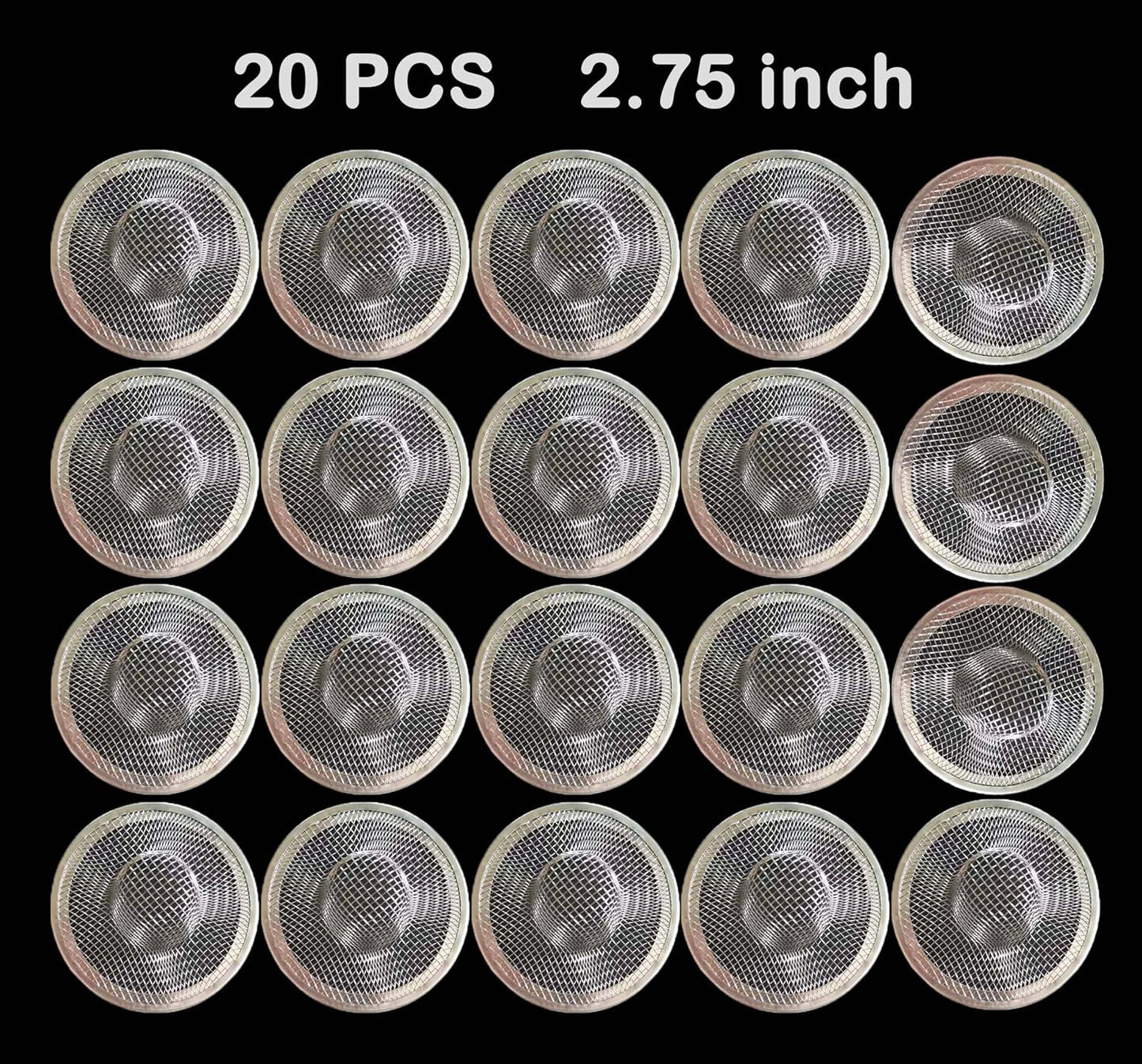 20Pcs Bathroom Sink Drain Strainer Screen Mesh, 2.75'' Stainless Steel Slop Basket Filter Trap Sink Drain Mesh Basket Hair Catcher Filter Cover for Lavatory RV Shower Floor Utility Drain