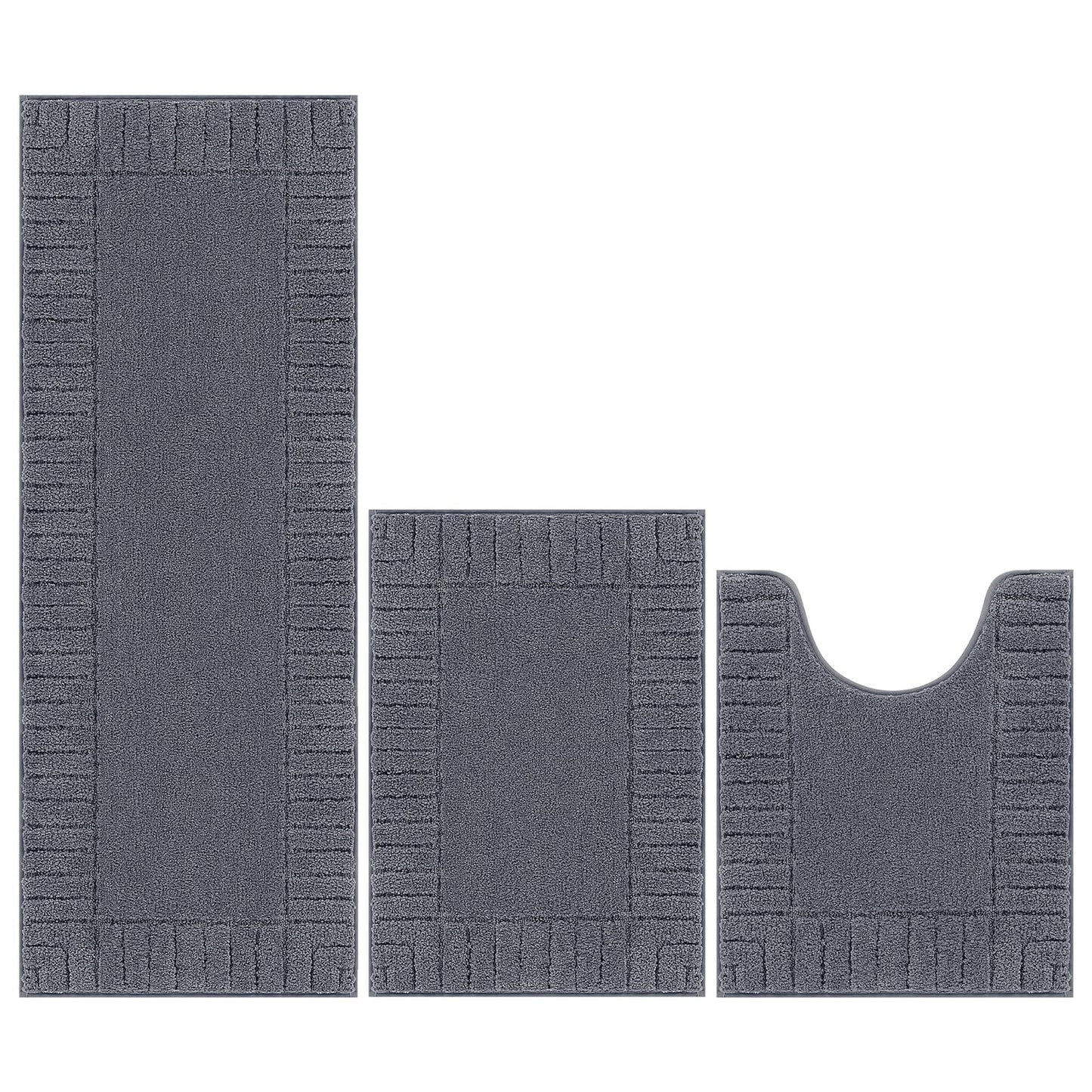 Pauwer Bathroom Rugs Sets 3 Piece, Microfiber Bath Mat Set, Dark Grey