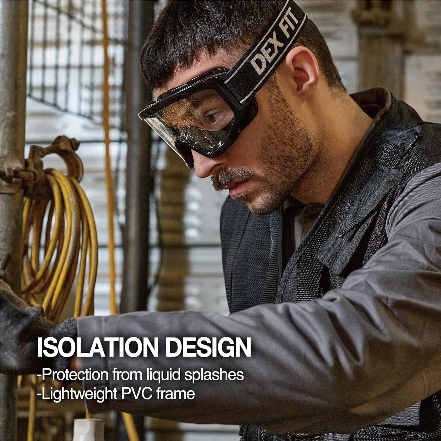 DEX FIT Protective Safety Goggles SG220B; Anti Fog & Scratch, Z87 Eye Protection for Lab, Science, and Chemistry Work, Indirectly Vented, Adjustable for Women and Men, (Black Frame, Clear Lens)