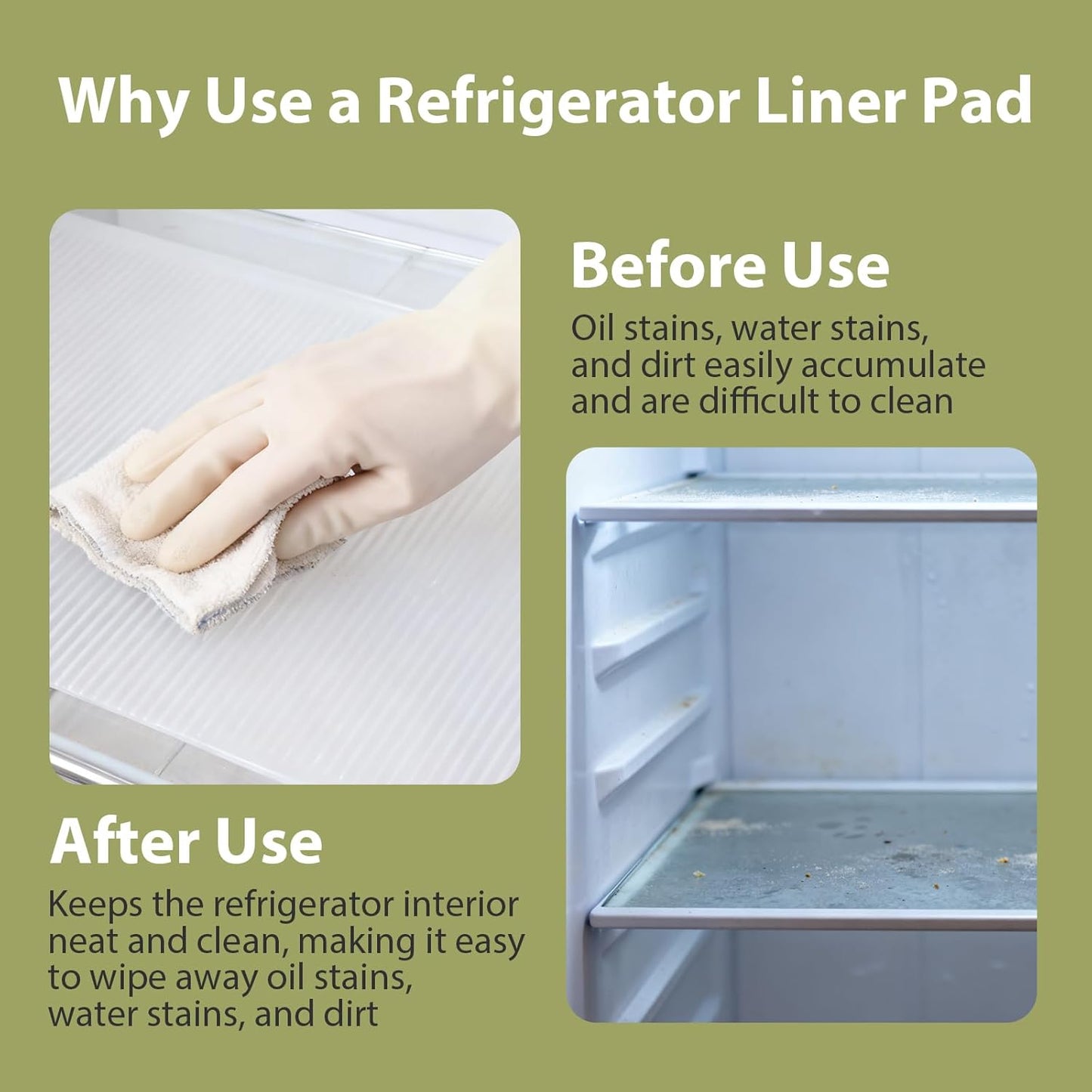 Non-Slip Silicone Refrigerator Shelf Liners (4 Pack), Waterproof Fridge Mats with Raised Edge, Cut-to-Fit Drawer & Cabinet Liners, Easy Clean Food-Grade Shelf Protector (17.7" x 11.6")