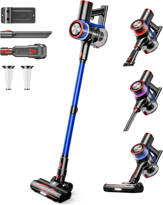 Cordless Vacuum Cleaner 550W 45KPa Powerful Suction, 65Min Runtime Stick Vacuum with LED Display, Self-Standing Anti-Tangle Lightweight Vacuum for Carpet Hardwood Pet Hair