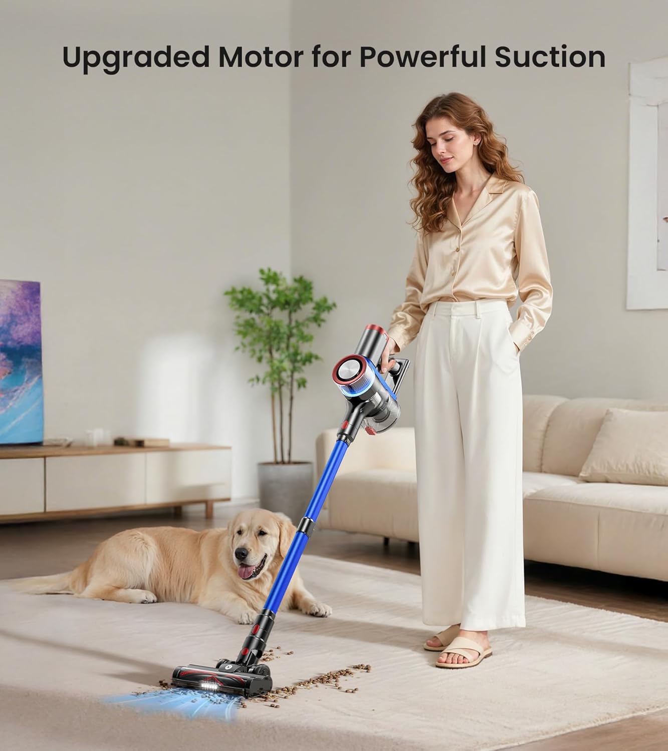 Cordless Vacuum Cleaner 550W 45KPa Powerful Suction, 65Min Runtime Stick Vacuum with LED Display, Self-Standing Anti-Tangle Lightweight Vacuum for Carpet Hardwood Pet Hair