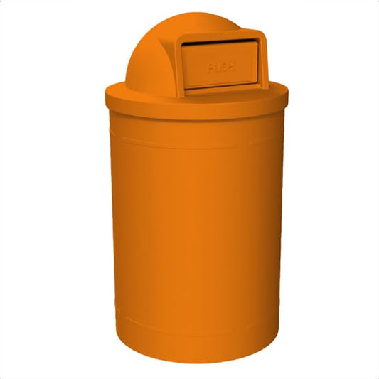 55 Gallon Circle 100% Recycled Plastic Heavy Duty Outdoor Trash Can with Push Open Dome Lid and