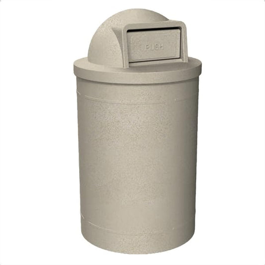 55 Gallon Circle 100% Recycled Plastic Heavy Duty Outdoor Trash Can with Push Open Dome Lid and