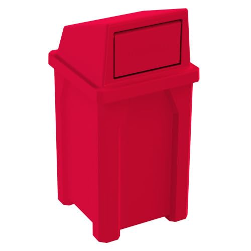 32 Gallon Square 100% Recycled Plastic Heavy Duty Outdoor Trash Can with Push Lid - Great for