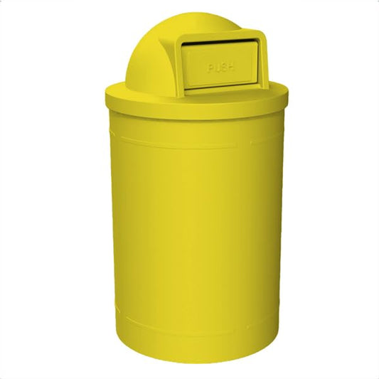 55 Gallon Round 100% Recycled Plastic Heavy Duty Outdoor Trash Can with Push Open Dome Lid and
