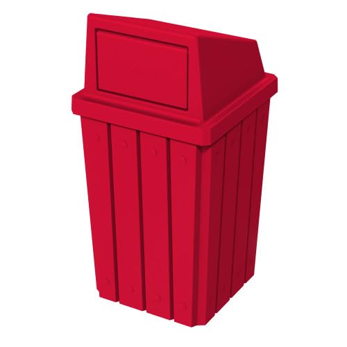 32 Gallon Square Slatted 100% Recycled Plastic Heavy Duty Outdoor Trash Can with Push Top Lid