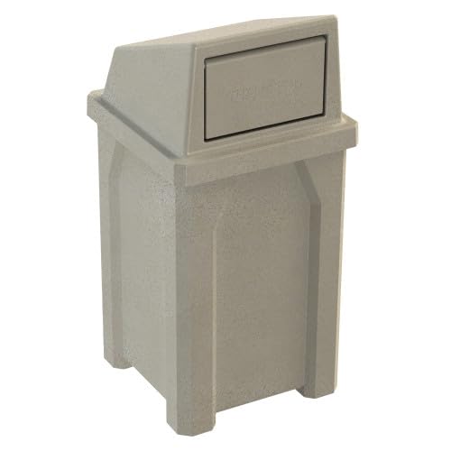 32 Gallon Square 100% Recycled Plastic Heavy Duty Commercial Outdoor or Indoor Trash Can with Push