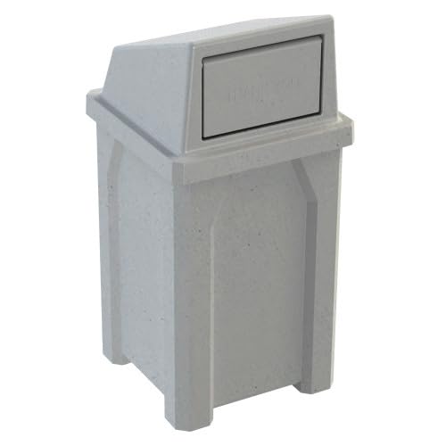 32 Gallon Square 100% Recycled Plastic Heavy Duty Outdoor Trash Can with Push Lid - Great for