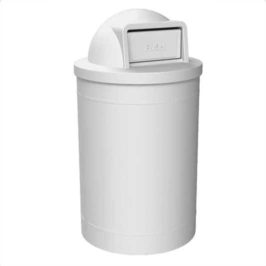 55 Gallon Circle 100% Recycled Plastic Heavy Duty Outdoor Trash Can with Push Open Dome Lid and