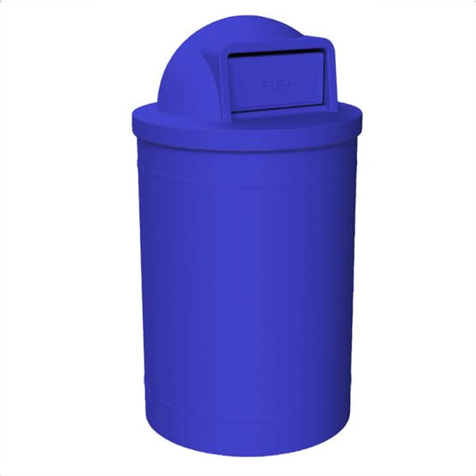 55 Gallon Circle 100% Recycled Plastic Heavy Duty Outdoor Trash Can with Push Open Dome Lid and