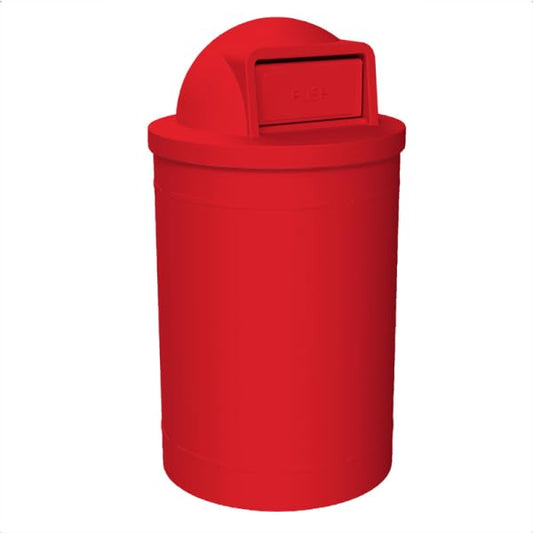 55 Gallon Circle 100% Recycled Plastic Heavy Duty Outdoor Trash Can with Push Open Dome Lid and