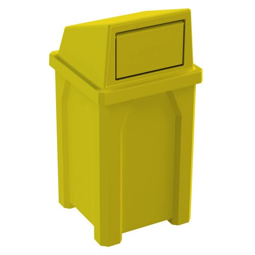 32 Gallon Square 100% Recycled Plastic Heavy Duty Outdoor Trash Can with Push Lid - Great for
