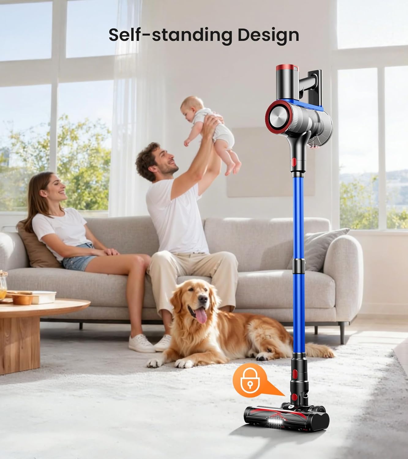 Cordless Vacuum Cleaner 550W 45KPa Powerful Suction, 65Min Runtime Stick Vacuum with LED Display, Self-Standing Anti-Tangle Lightweight Vacuum for Carpet Hardwood Pet Hair