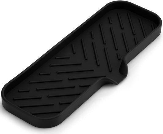 Zulay Large Silicone Sponge Holder (12x4) – Flexible Sink Organizer Tray for Kitchen & Bathroom – Multipurpose Soap Dish for Sponges, Makeup, Trinkets & More (Black)