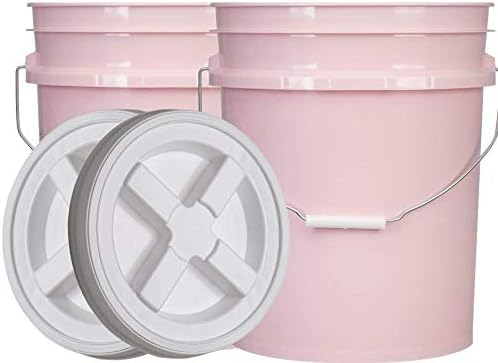 House Naturals 5 Gallon Pink Food Grade Bucket Pail with Air Tight screw on Lid (Pack of 2) Made in
