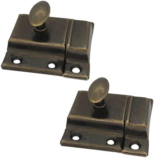 QCAA Oval Turn Cabinet Latch, for Cupboard & Other Furniture, Small, Antique Brass, Made in Taiwan, 2 Pack