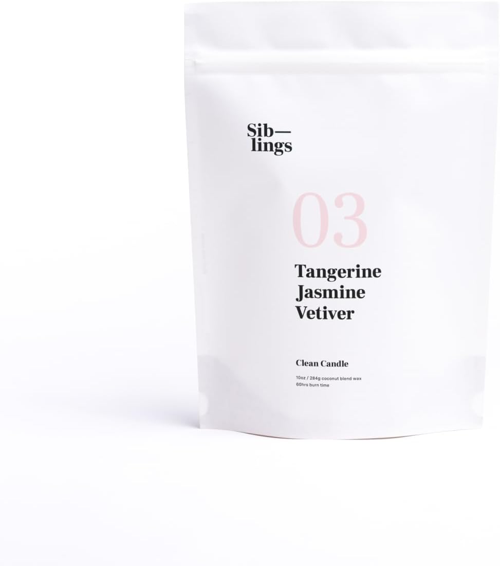 Siblings Candle Making Kit | DIY Coconut-Soy Wax Candle Kit with Wooden Wick | Scent No 03: Tangerine, Jasmine, Vetiver | Clean, Non-Toxic, Reusable, 60 Hr Burn