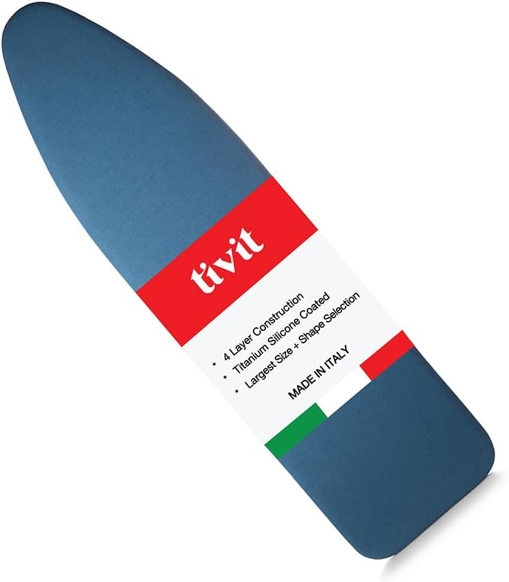 TIVIT Ironing Board Cover 15 x 54, Performance Grade Titanium Coated Pro Grip Pad & Covers - Superior Scorch & Stain Resistance, High Heat Reflection, 3 Padded Layers 3 Fastener Straps - Made In Italy