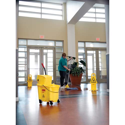 Rubbermaid Commercial Products WaveBrake 35 QT Side-Press Mop Bucket and Wringer Combo on Wheels with Dirty Water Bucket, Black, for Heavy-Duty Floor Cleaning