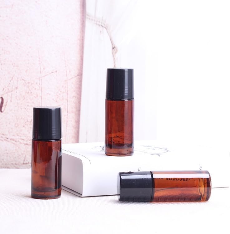 2Pcs Brown 30ml Glass Essential Oil Roller Bottles Refillable Roll on Bottles Empty Deodorant Bottle Containers Rollerball Beauty Personal Care Fragrance Cosmetics Tools