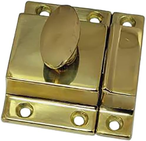 QCAA Traditional Large Oval Turn Cabinet Latch, Solid Brass, 2", for Cupboard & Other Furniture, Polished Brass, 2 Pack, Made in Taiwan
