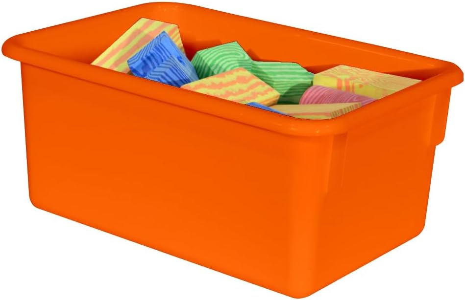 Wood Designs Cubby Storage Bin, Heavy Duty Plastic Containers for Kids Orange Cubby Tray Set of 25