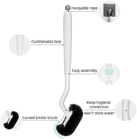 HAMITOR Toilet Bowl Brush Without Holder: Bathroom Deep Cleaning Toilet Cleaner Scrubber Under Rim with Curved Bristle for Dead Corner Clean - Modern Rv Toilet Decorative Accessories - White