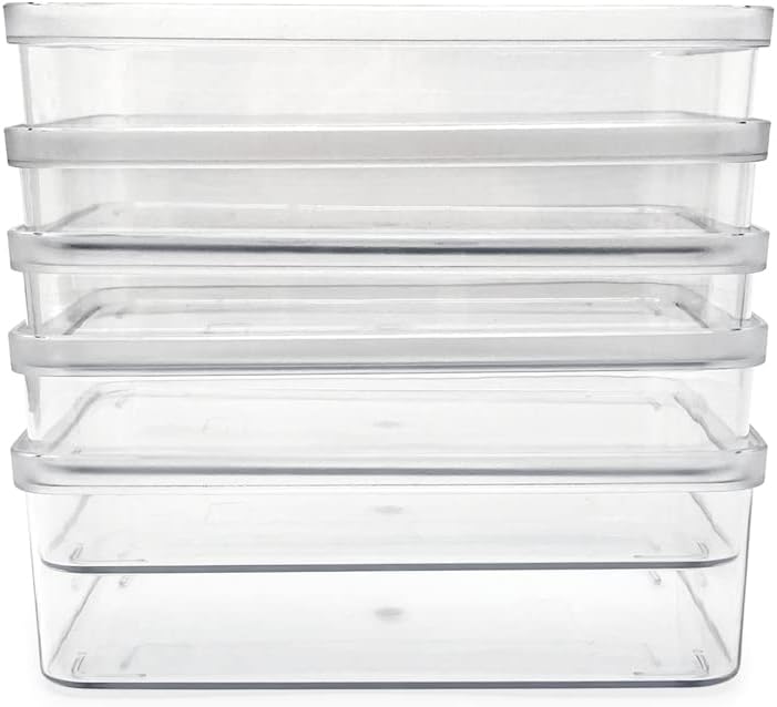 Isaac Jacobs 5-Pack Small Clear Storage Bins (5.5” L x 7.75” W x 2.5” H), Plastic Organizer for Home, Office, Kitchen, Fridge/Freezer, Desk, Bathroom, Drawers, BPA Free, Food Safe (5-Pack, Small)