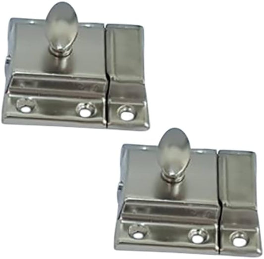 QCAA Oval Turn Cabinet Latch, for Cupboard & Other Furniture, Large, Chrome Plated, Made in Taiwan, 2 Pack
