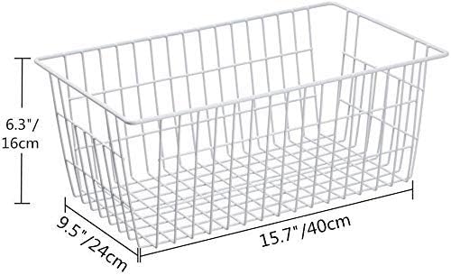 SANNO Freezer Baskets Wire Storage Baskets Closet Baskets Bin Farmhouse Organizer Storage Bins Organization Storage for Home, Office, Bathroom, Pantry -Set of 2, 15.7" White-2P