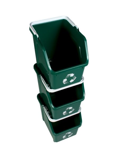 6 Gallon Stackable Recycling Bins for Homes, Garages, Offices Made of 100% Recycled Plastic - (Green, 12 Pack)