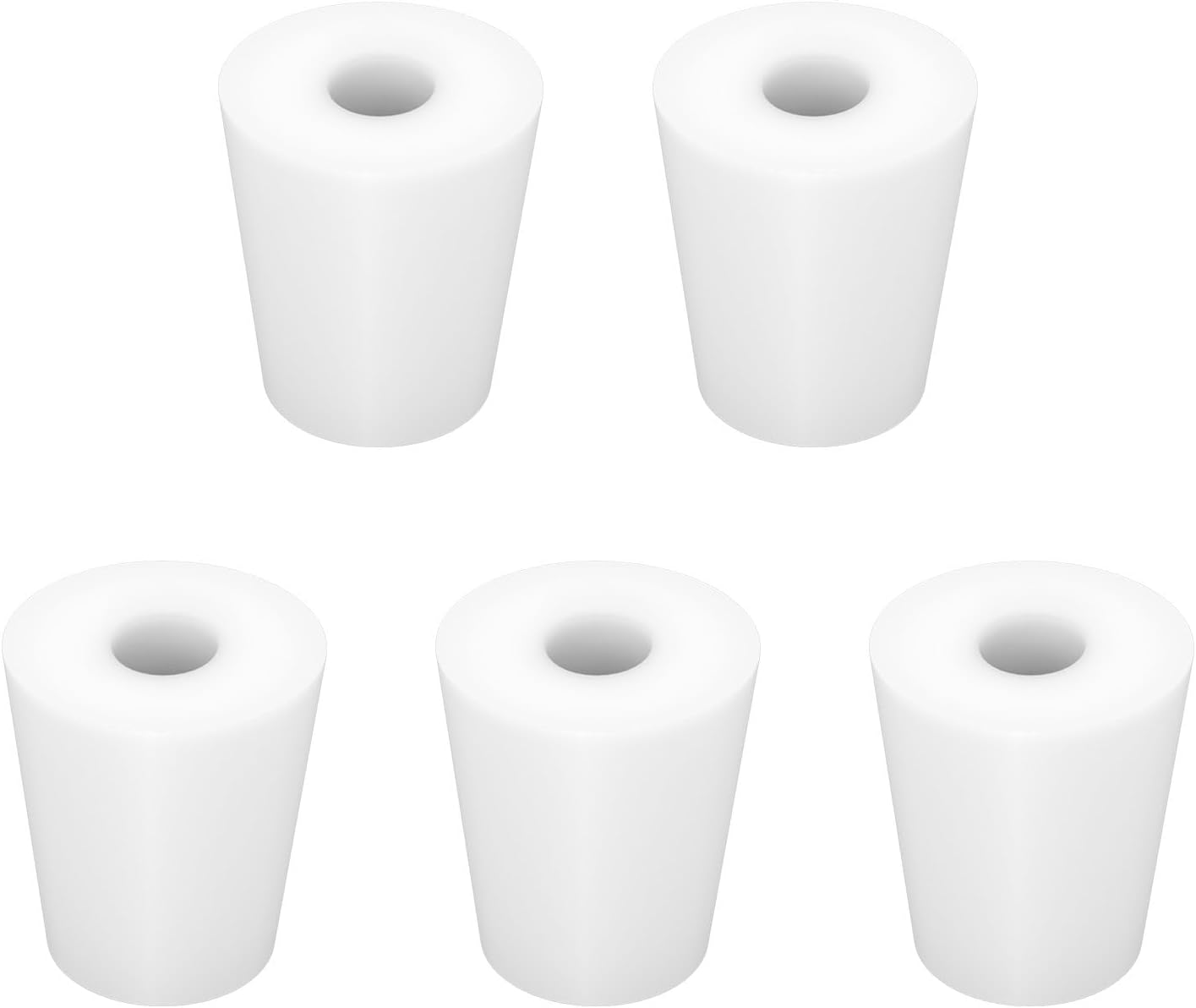 Labasics 5-Pack 3# Single-Hole Silicone Stoppers, White Tapered Lab Seal Stoppers with 0.31" Hole, Durable and Reusable Silicone Plugs for Laboratory Glassware, Airtight Sealing, and Experiments