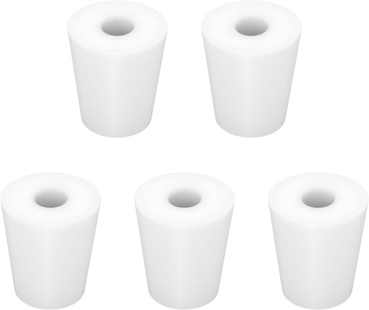 Labasics 5-Pack 3# Single-Hole Silicone Stoppers, White Tapered Lab Seal Stoppers with 0.31" Hole, Durable and Reusable Silicone Plugs for Laboratory Glassware, Airtight Sealing, and Experiments