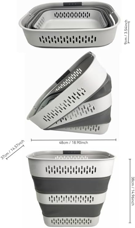 SAMMART 40L (10.5 Gallon) Collapsible Plastic Laundry Basket with Handles - Foldable Pop Up Storage Container/Organizer - Portable Laundry Hamper - Space Saving (1, Grey)