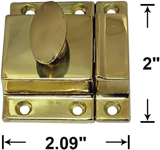 QCAA Traditional Large Oval Turn Cabinet Latch, Solid Brass, 2", for Cupboard & Other Furniture, Polished Brass, 2 Pack, Made in Taiwan