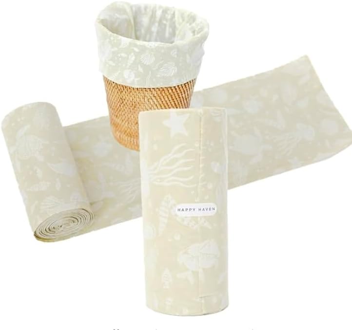 Happy Haven Trash Bags for 2,3,4 Gallon Trash Can, Small Garbage Bags - Bedroom & Bathroom, Decorative Cute Wastebasket Liner - 50 Count (Sand Seascape)