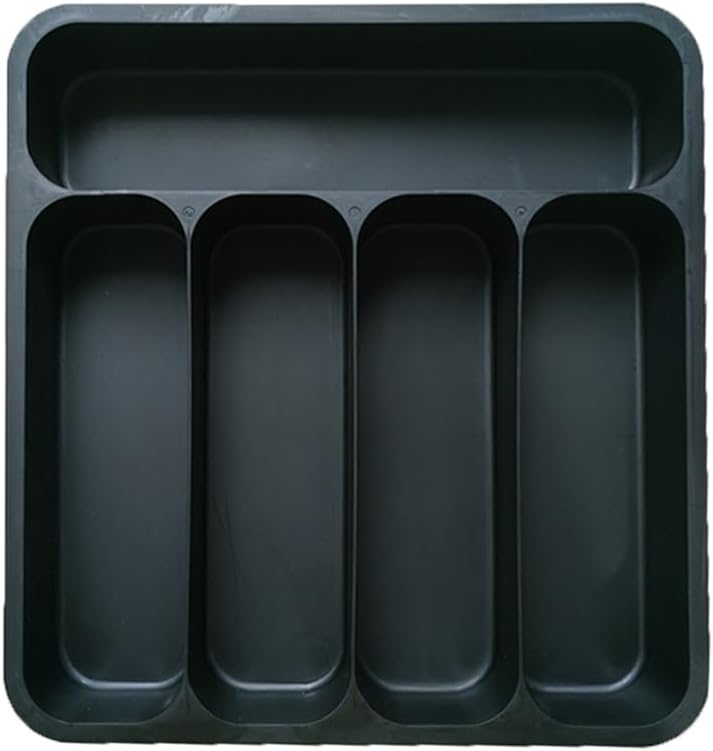 Utensil Silverware Drawer Organizer for Kitchen: Durable Flatware Tray with Dividers, Plastic Cutlery Utensil Holder for Kitchen Drawers, Large Capacity Storage for Spoons, Forks, Knives Black