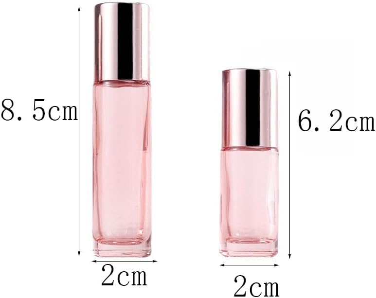 10 Pack Glass Essential Oil Roller Bottle,10ml Pink GlassRoller Bottles with Stainless Steel Roller Balls,Refillable Massage Roller Bottle Perfume Bottles for Travel