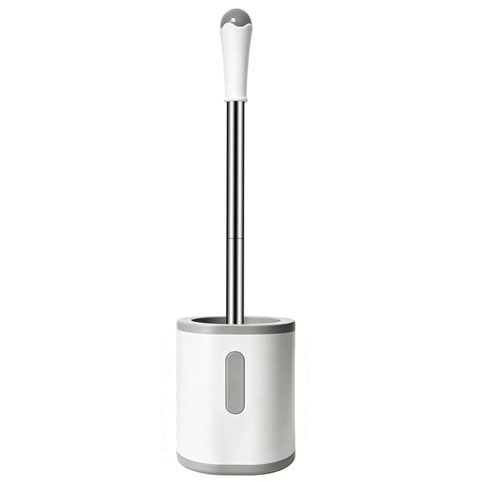 AONEZ Compact Toilet Brush & Holder, Stainless Steel Handle, White & Grey