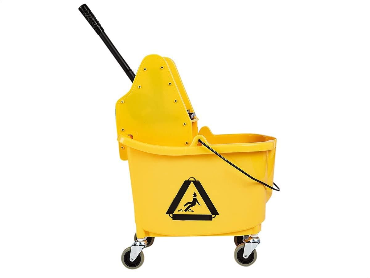Amazon Basics Rectangular Floor Cleaning Mop Bucket with Sturdy Down Press Wringer Combo, 35-Quart, Yellow (Previously AmazonCommercial brand)
