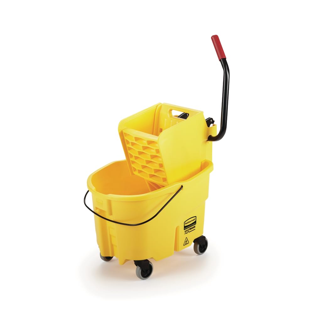 Rubbermaid Commercial Products WaveBrake 26 Qt. Side-Press Mop Bucket and Wringer Combo on Wheels