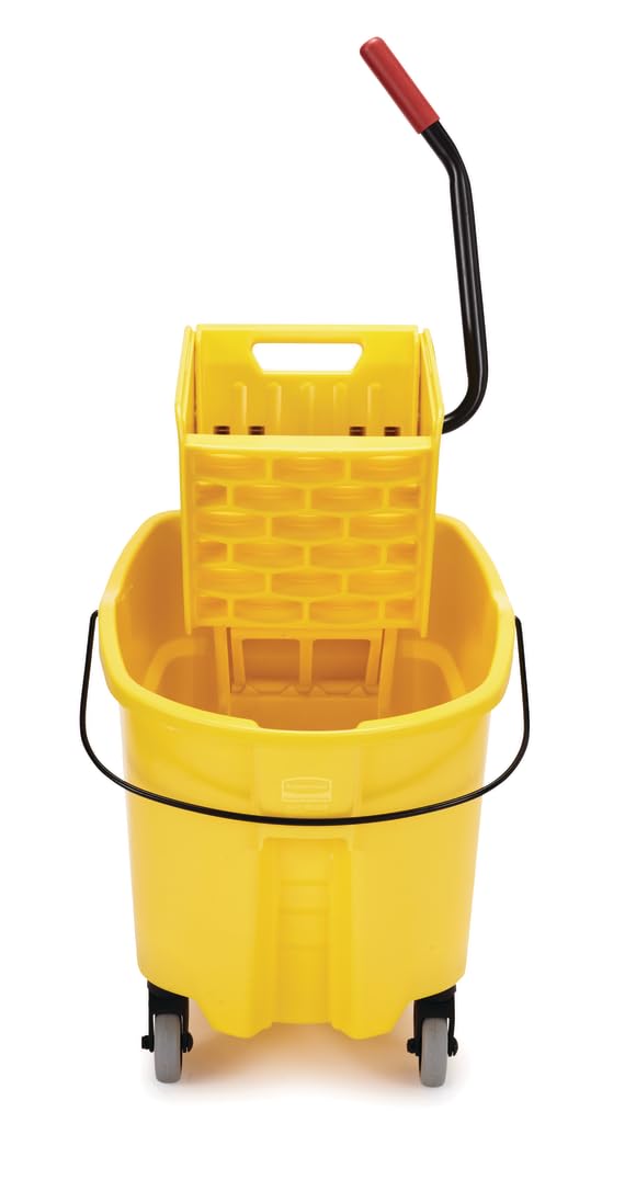 Rubbermaid Commercial Products WaveBrake 35 Qt. Side-Press Mop Bucket and Wringer Combo on Wheels Yellow for Professional/Industrial/Business Heavy-Duty Floor Cleaning/Mopping