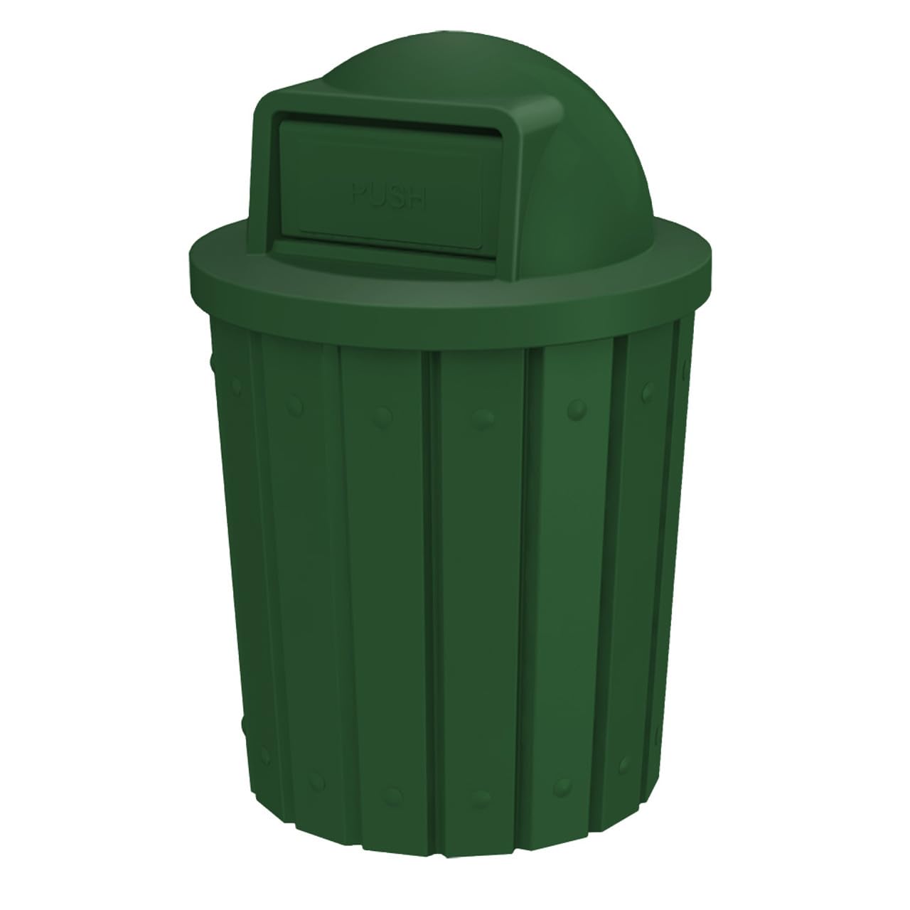 42 Gallon Slatted Circle 100% Recycled Plastic Commercial Outdoor and Indoor Trash Can with Push Open Dome Lid and Internal Liner | Great for Schools and Businesses - Green