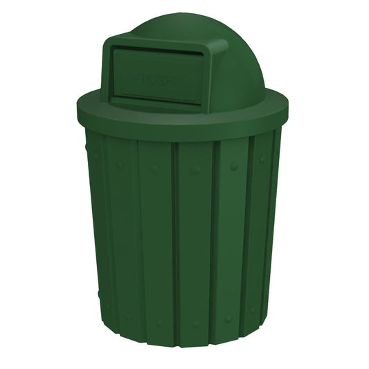 42 Gallon Slatted Circle 100% Recycled Plastic Commercial Outdoor and Indoor Trash Can with Push